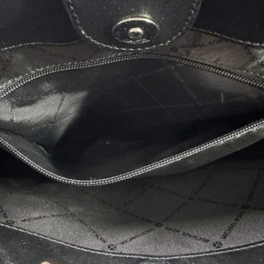 Michael Kors Signature Monogram Tote Bag Black Leather Shoulder Bag
